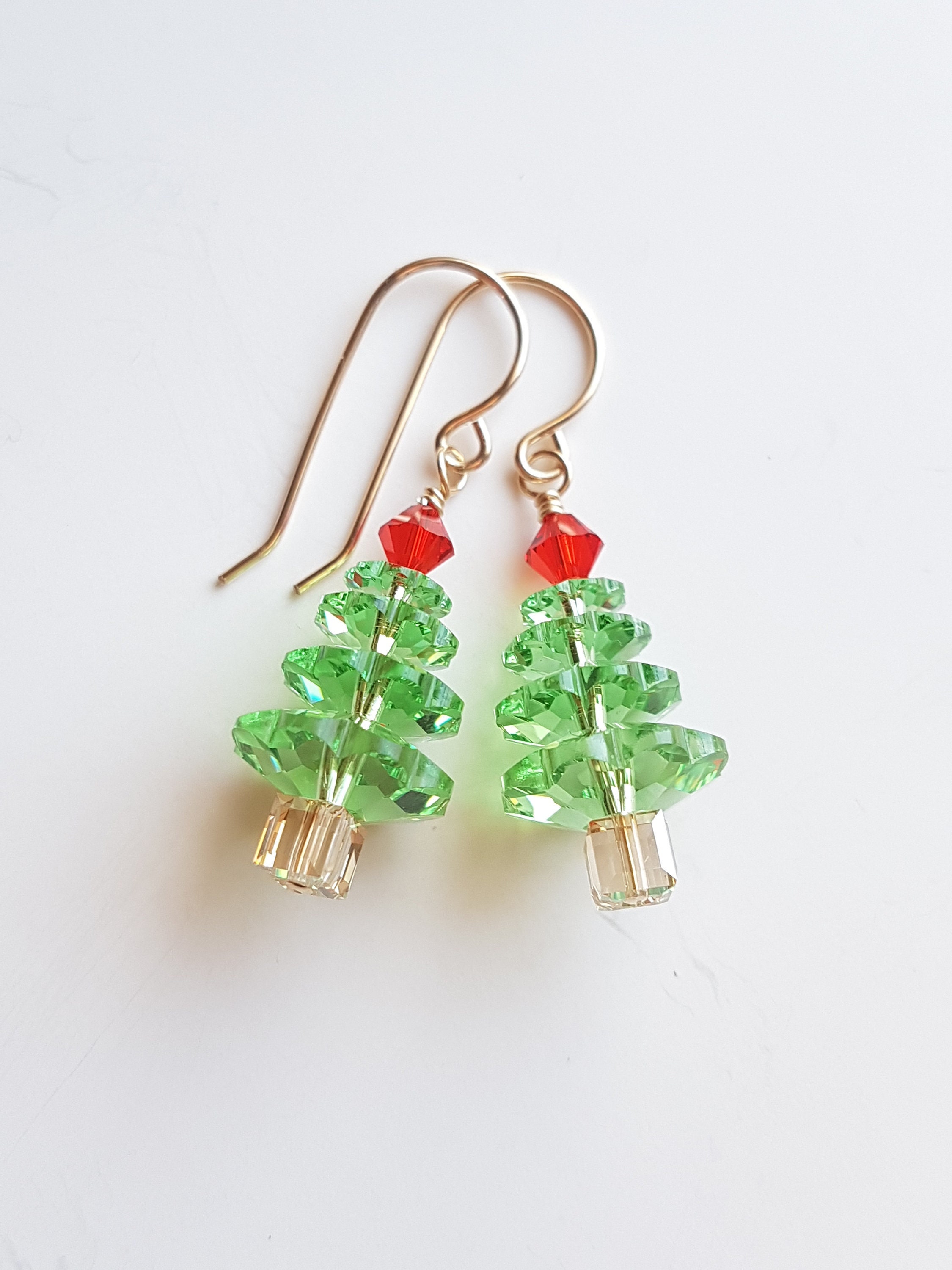 Orecchini Swarovski a forma di albero di Natale: cristallo verde peridoto, riempito d'oro - Italia