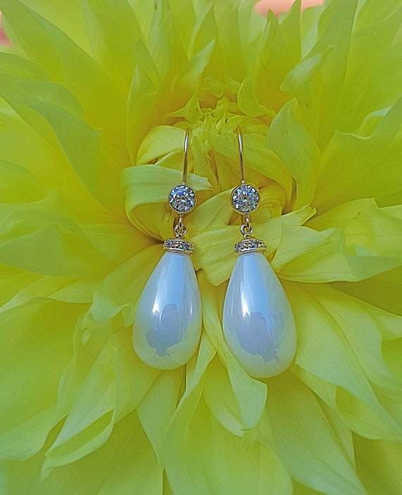 Long Pearl Gold Filled Wedding Earrings Classic Dangle Pearl Etsy