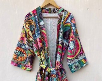 EXPRESS DELIVERY- Women Wear Kantha Quilted Jacket Women Wear Coat Indian Style Quilted Jacket, Cotton Comfortable night kimono jacket