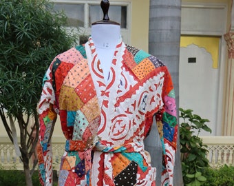 Indian Handmade Cut Work Kantha Quilted Jacket Coat, Wedding Coat, Winter Wear Patchwork Jacket, Cut Work Kantha Kimono Embroidery Jacket