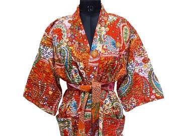 Vêtements d’hiver Kantha Veste matelassée Manteau indien Fait à la main Boho Style Kantha Kimono Veste, Paisley Print Kimono Robe Veste matelassée Peignoir