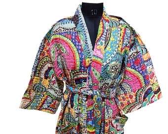 Kantha Kimono Jacket, Unisex Long Kimono Robe Winter Wear Kantha Quilted Jacket Coat Indian Style Handmade Quilted Jacket bath robe