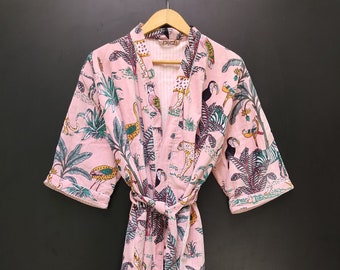 Jungle Print Samt Kimono Roben, Morgen Tee Samtmantel, Brautjungfer Robe, Frauen tragen Baumwollsamt Robe, Samtjacke, Braut Robe