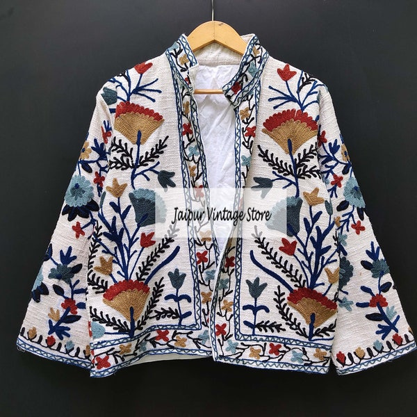 Handmade Suzani Embroidery Jacket, Winter Wear Jacket Coat, Womens Coat, Suzani Short Jacket, TNT Fabric Suzani Jacket, Robe, Gift For Her