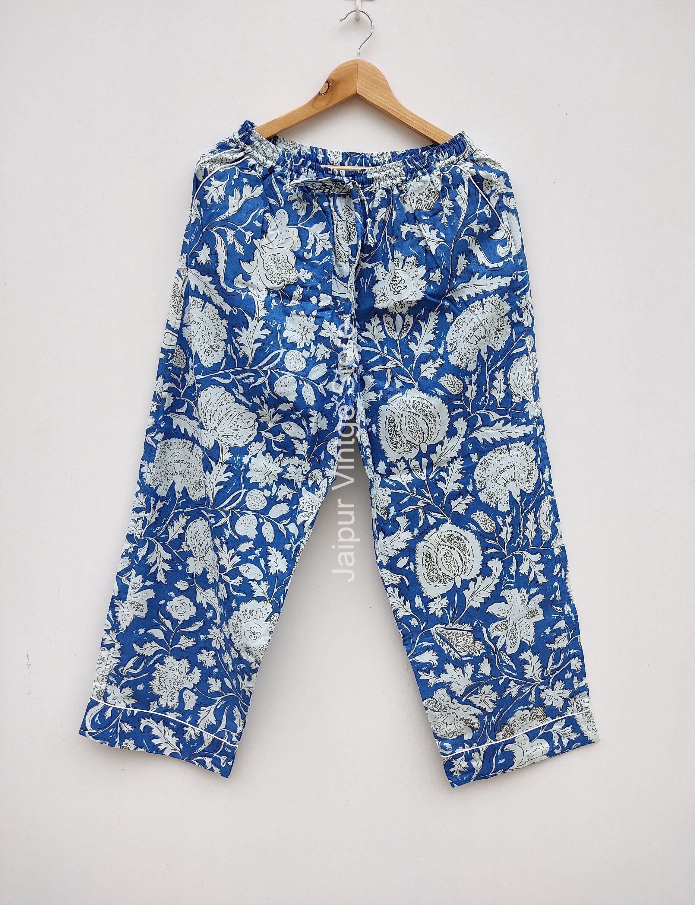 Floral Print Cotton Pajama Pants, Women Lounge Pants, Beach Pants