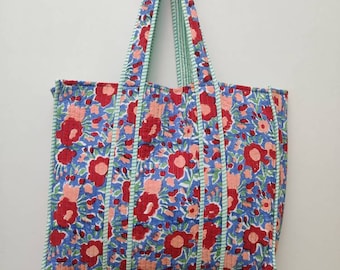 Handmade Quilted Tote Shopping Bag, Block Print Cotton Market Bag, Jhola Bag, Hippie Bag, Market Bag, Indin Hanmade Jhola bags