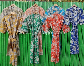 Cotton Kimono For Women's Beautiful Floral Print Bathrobe, Summer kimono Robe, Pure Cotton Beach Wear Kimono Dress House Wear Wedding Robe