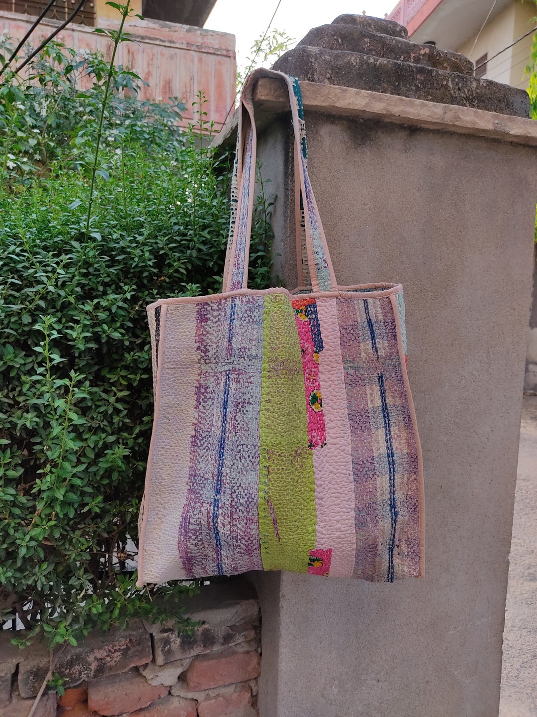 EXPRESS DELIVERY Indian Vintage Patchwork Kantha Quilted Jhola Bag ...