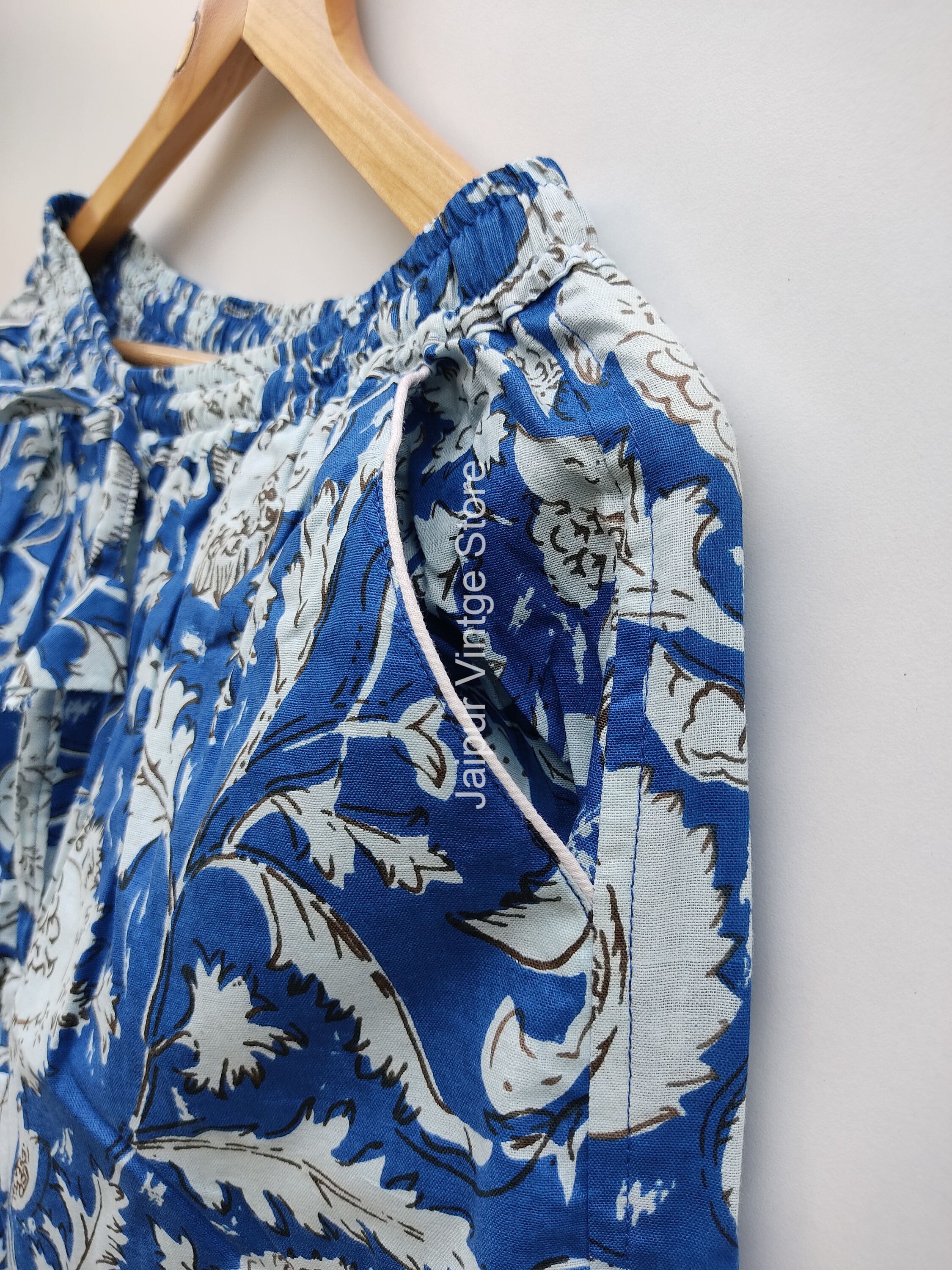 Floral Print Cotton Pajama Pants, Women Lounge Pants, Beach Pants