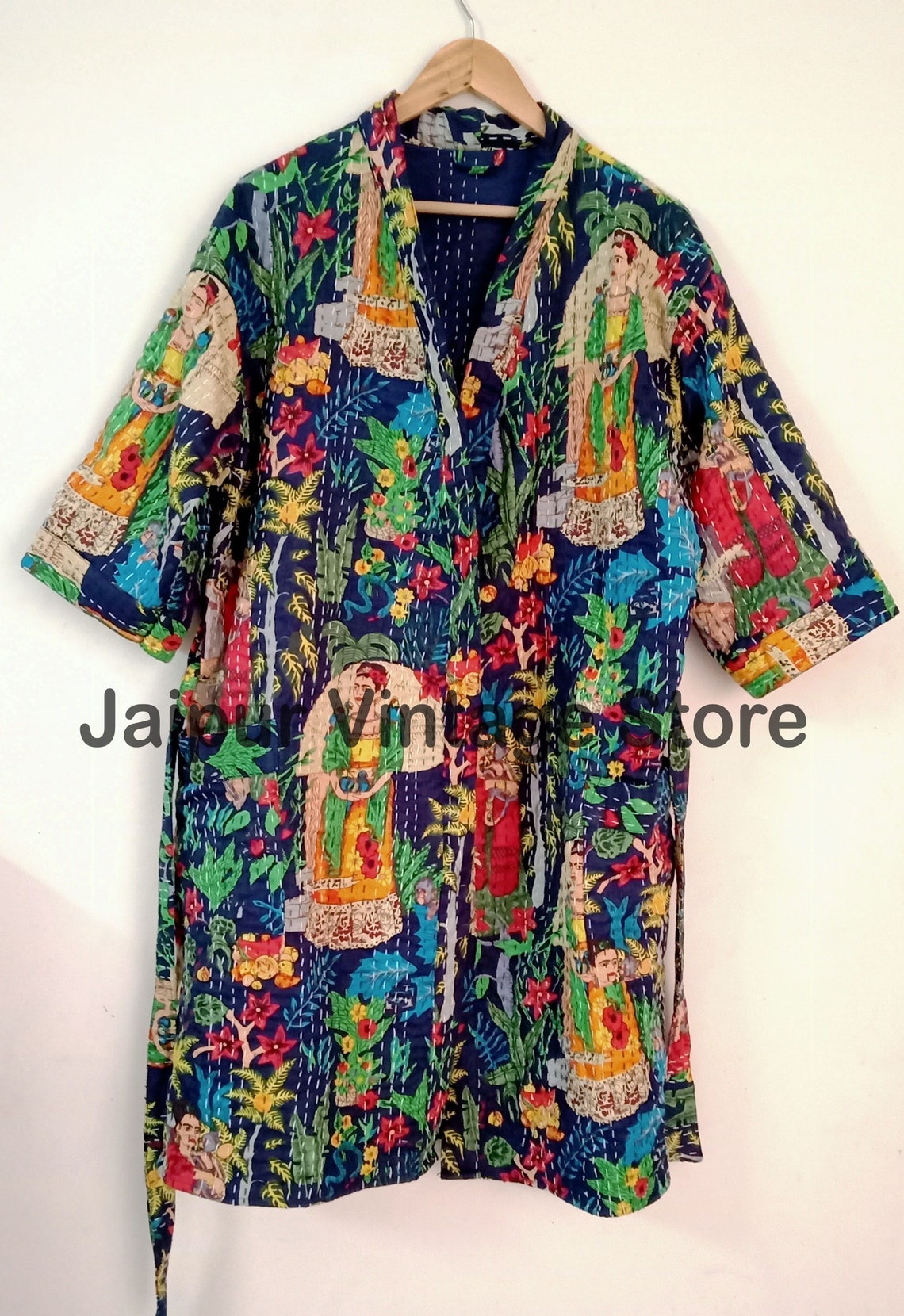 Kantha Kimono Jacket Frida Khalo Long Kimono Robe Winter Wear - Etsy