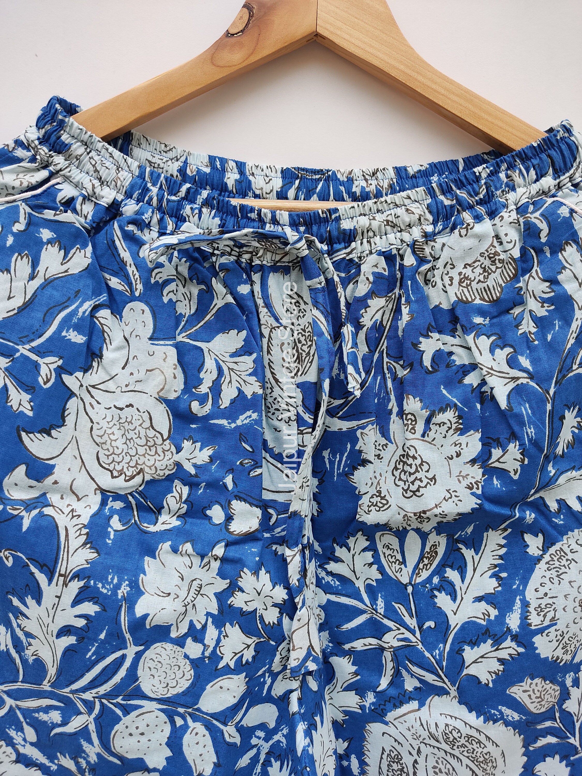 Floral Print Cotton Pajama Pants, Women Lounge Pants, Beach Pants