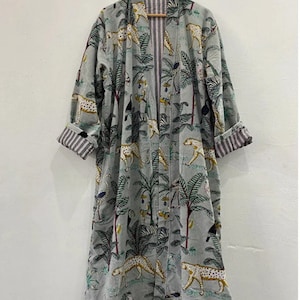 Robes kimono en velours à imprimé jungle verte, manteau en velours Morning Tea, robe de demoiselle d'honneur, robe en velours de coton pour femmes, veste en velours, robe de mariée image 7