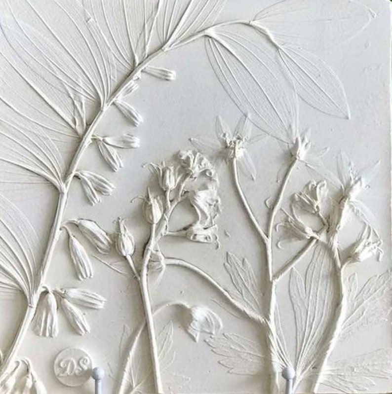 Flowers & plants clay wall relief. Square botanical bas relief Etsy