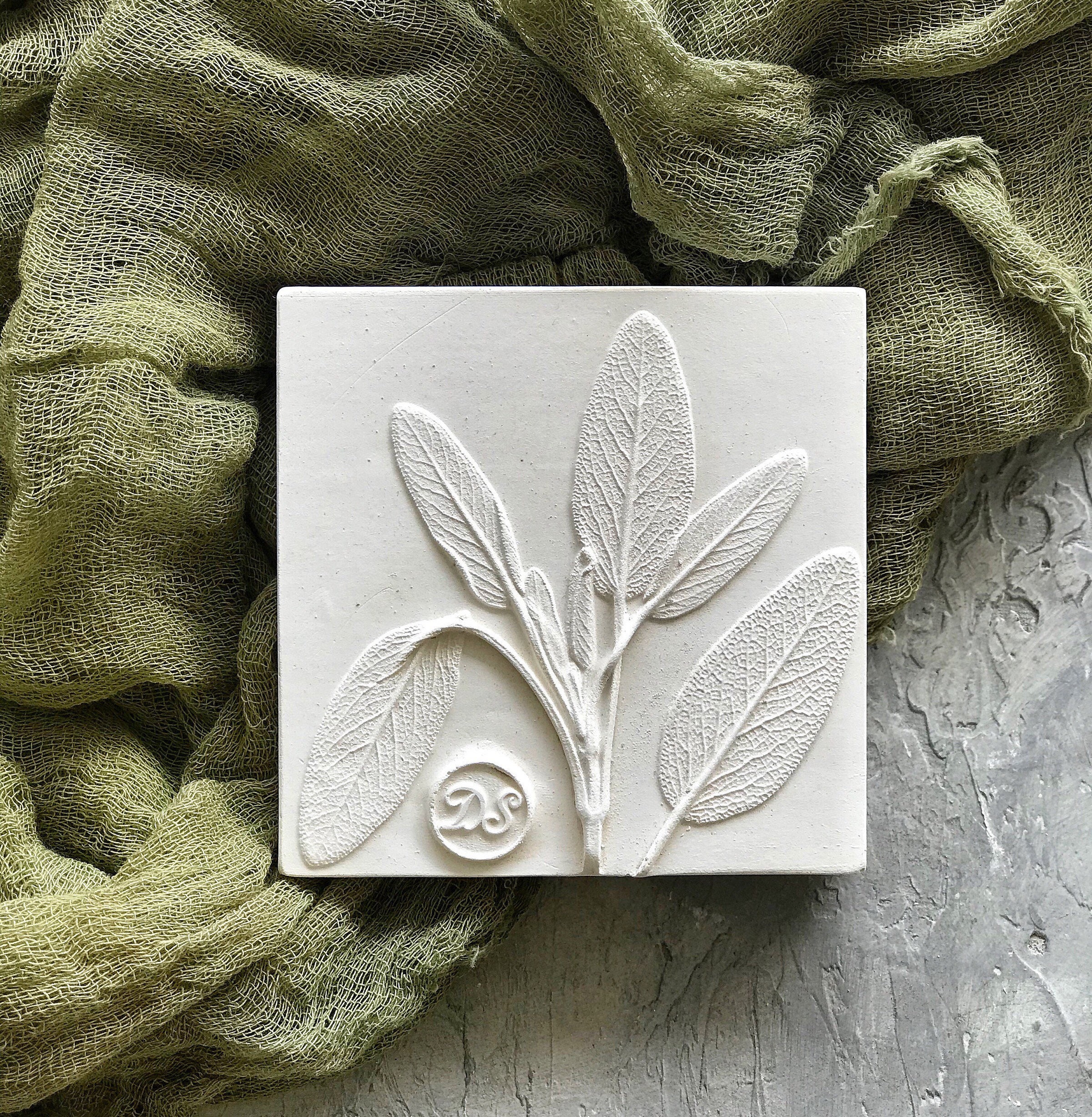 Square small bas relief tile Sage as shabby chic wall decor. Etsy