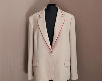 Jacques Vert Beige Tailored Blazer UK 20 | Marynarka okazjonalna w kolorze piaskowym z czerwoną lamówką | Elegancka formalna marynarka | Marynarka dla gościa weselnego | Duży rozmiar