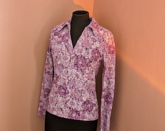 Top floral púrpura vintage, talla UK 12, Per Una, moda de principios de 2000