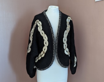 stunning black cardigan with beaded design, size M/L, Excel brand, wool mohair