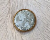 beautiful blue and gold Mascot compact, faux mother of pearl, 1950 39 s compact mirror