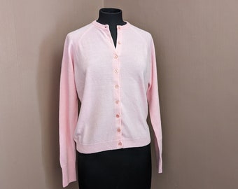 bubble gum pink wool cardigan, size S-M, cute preppy cardigan, made in Ireland
