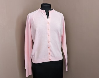 bubble gum pink wool cardigan, size S-M, cute preppy cardigan, made in Ireland