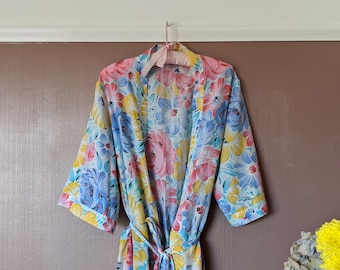 Kimono vintage con estampado floral: ropa de estar ligera de los años 70 (tallas 14-16 del Reino Unido)