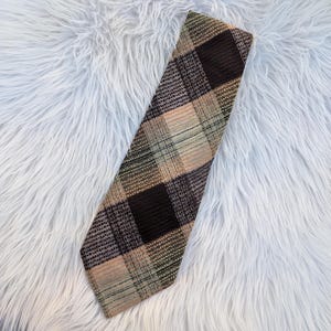 Plaid Brown and Green Polyester Tie by Primark, Classic Check Pattern, Vintage Style