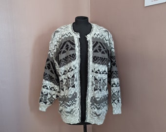 fair isle mohair cardigan, black and white, size S-M, Your Sixth Sense brand, 1980's