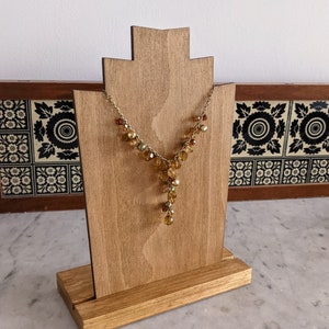 stunning gold tone necklace with brown beads detail, drop bead necklace, 1990&#39;s, boho