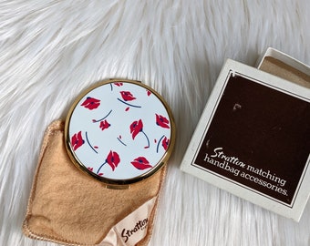 beautiful Stratton white enamel powder compact, red poppy design, convertible powder compact, white enamel lid and red poppies