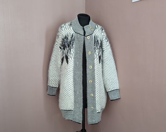 1980's black and white cardigan, One Size, fluffy angora cardigan