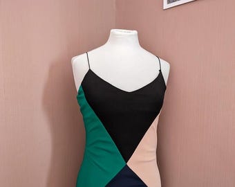 Elegant Colour Block Bodycon Midi Dress - Size 10 - Splash/Elle