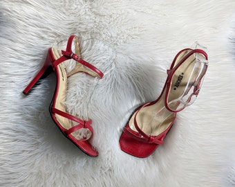 red strappy shoes uk