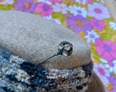 Art Deco style hat pin, gemstone hat pin, silver hat pin, 1980s hat pin, silver colour hat pin, diamanté hat pin