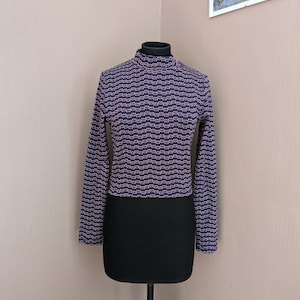 y2k purple geometric turtleneck jumper, size M, preppy