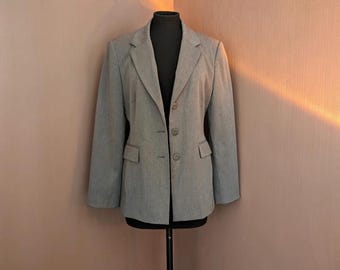 Vintage grijze Etam-blazer – damesmaat: UK 12 – klassieke kantoorkleding