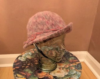 Vintage Kangol Angora Blend Bucket Hat in Soft Pink and Grey Tones