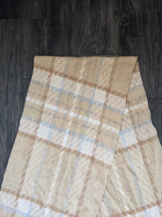 stunning plaid check pattern cashmere scarf, tan … - image 6