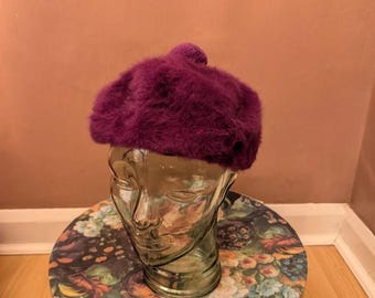 Vintage Purple Kangol Beret with Pom - Made in England
