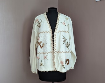 cream floral embroidered cardigan, one size, Avant Garde, floral design