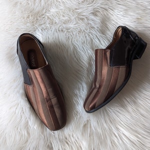 brown striped loafers, size UK 4, shoebase italian collection, leather, 1990&#39;s ladies loafers