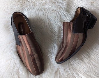 brown striped loafers, size UK 4, shoebase italian collection, leather, 1990's ladies loafers