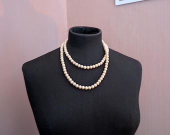Collar vintage de perlas de imitación - Collar clásico de cuentas color crema - Tira larga en capas n.° 3