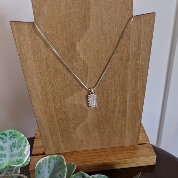 Vintage Gemstone Rectangle Pendant Necklace - Sil… - image 9