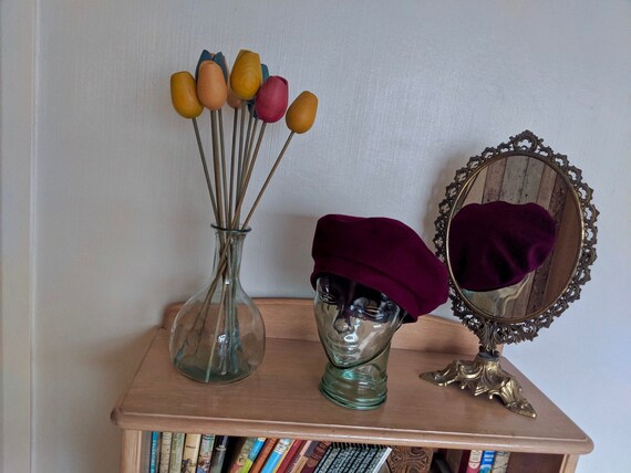 Beautiful Parisian beret winter hat, classic winte