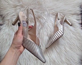 beautiful silver slingback heels, size EU 36.5, Renata, made in italy, full leather heels