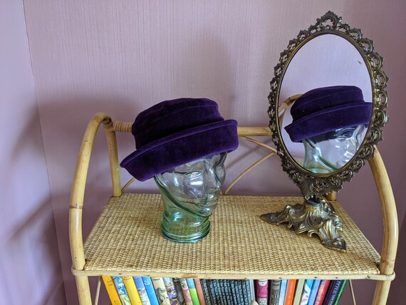 velvet winter hat, purple velvet winter hat, hat w