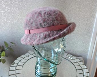 Vintage Kangol Angora Cloche Hat - Pink & Grey - Made in England