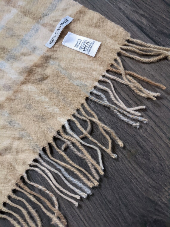 stunning plaid check pattern cashmere scarf, tan … - image 7