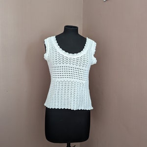 boho white knit top, size small, vintage white top