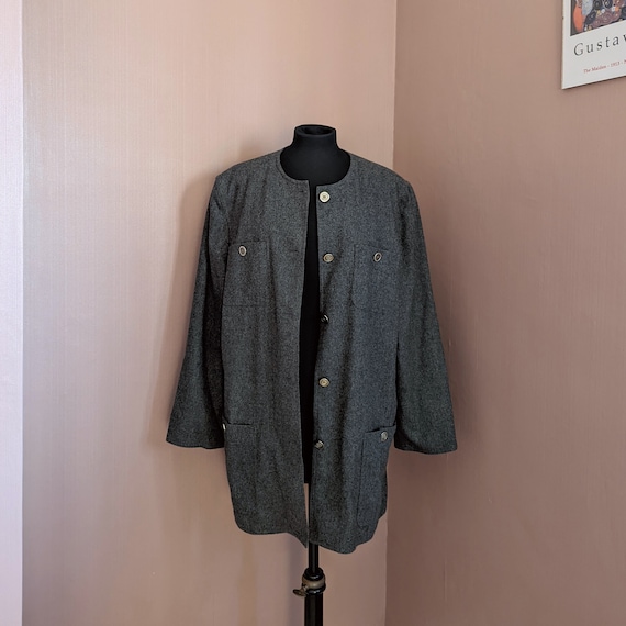 Vintage Charcoal Grey Wool Coat UK Size 18 Jaeger Coat 1980s Grey Wool Coat Charcoal Wool Coat Vintage Button Down Coat Etsy